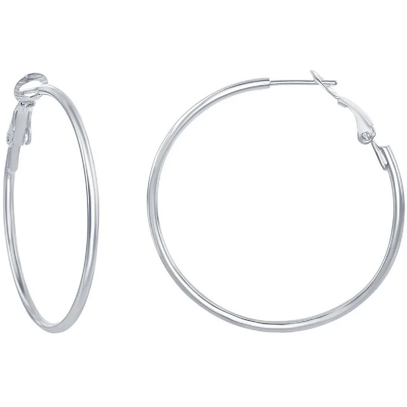 Women's hoop earrings-Classic Women's Earrings - Sterling Silver 50mm Hoop Omega Clip Back Closure | A-1380