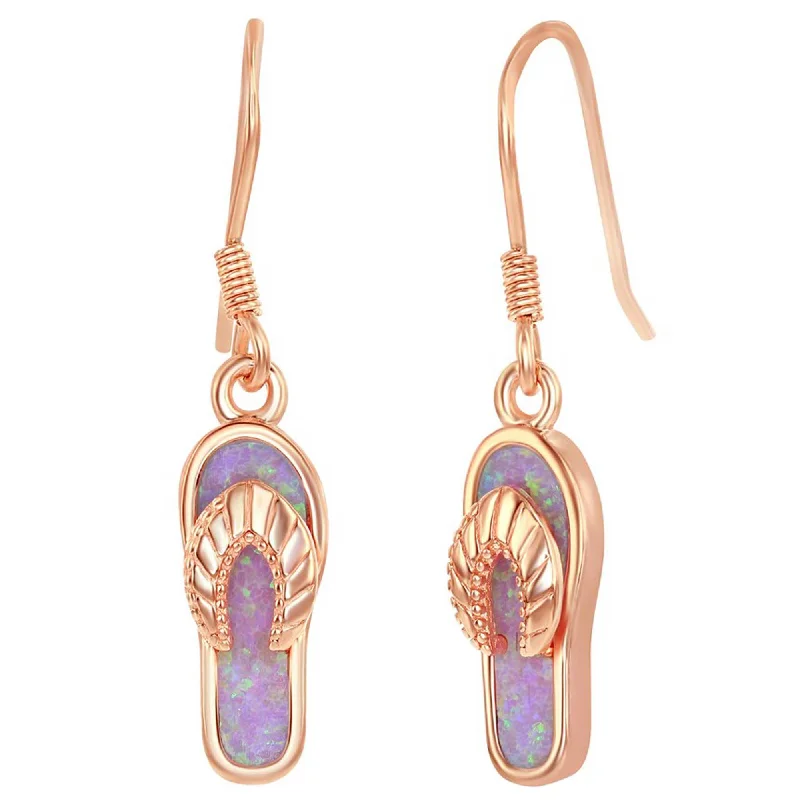 Women's rose gold earrings-Opalata Women's Earrings - Rose Gold Plated SS Pink Inlay Opal Flip-Flop | D-6742