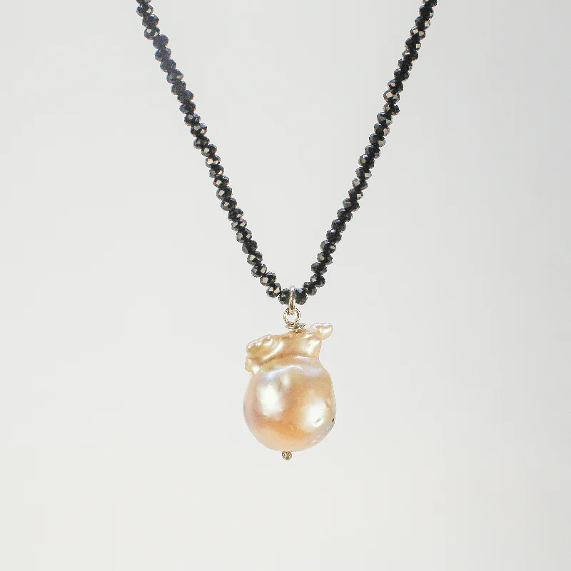 Women's Mother's Day necklaces-NEW! Baroque Pearl Pendant on Black Spinel Necklace by Rina Young