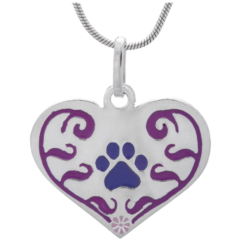 Women's pendant necklaces-Art Nouveau Paw Print Heart Sterling Necklace