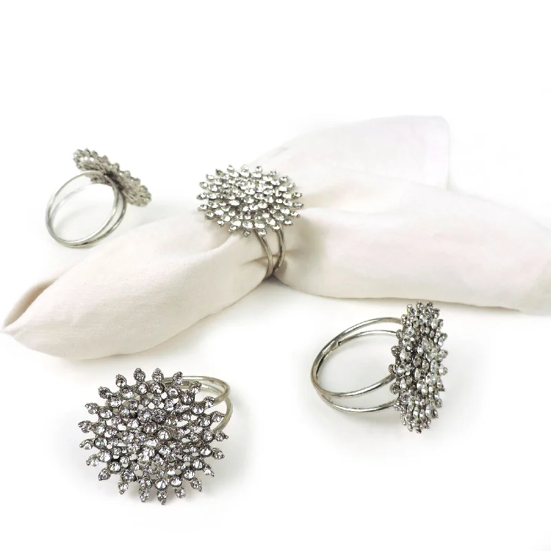 Women's pearl rings-Bold & Beautiful Jeweled Napkin Ring in Silver, Set of 4