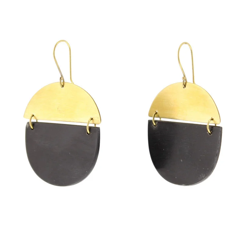 Affordable women's rings-Malu Linked Circular Earring - Dark Horn, Brass