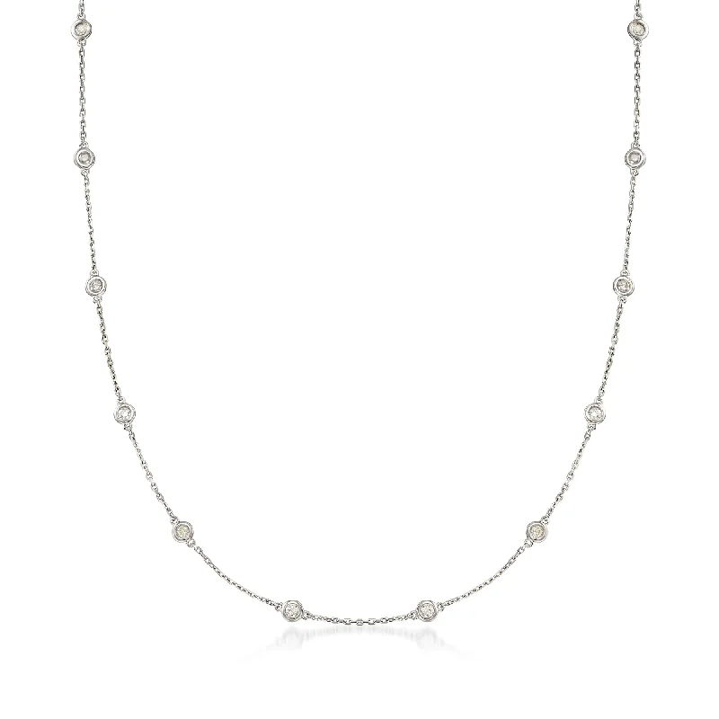 Women's zodiac necklaces-Ross-Simons 0.50- Bezel-Set Diamond Station Necklace in Sterling Silver