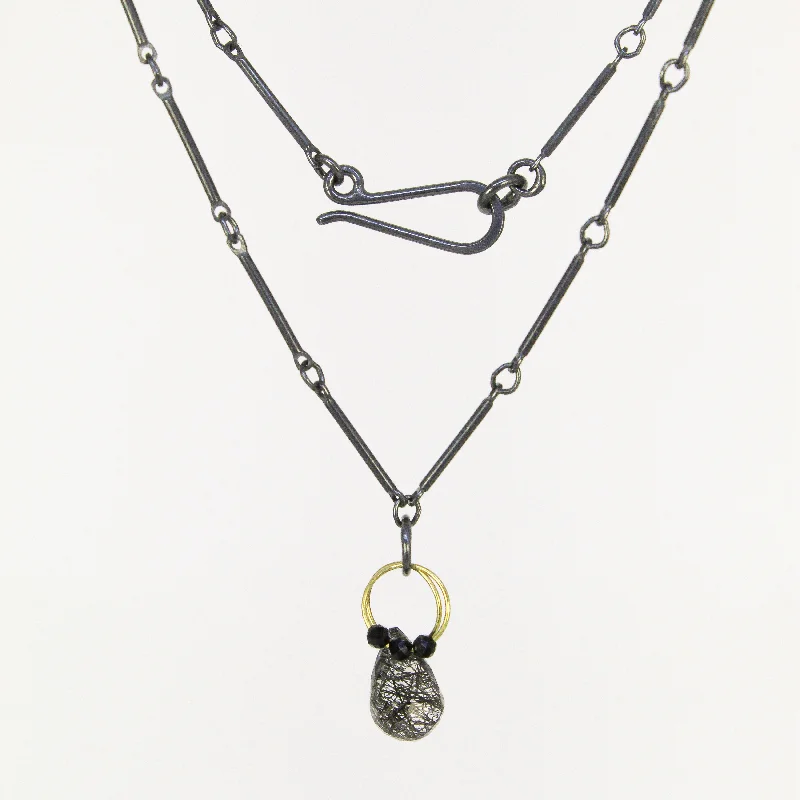 Women's handmade artisan necklaces-NEW! Mini Tangle Necklace with Tourmalinated Quartz and Spinel by Heather Guidero