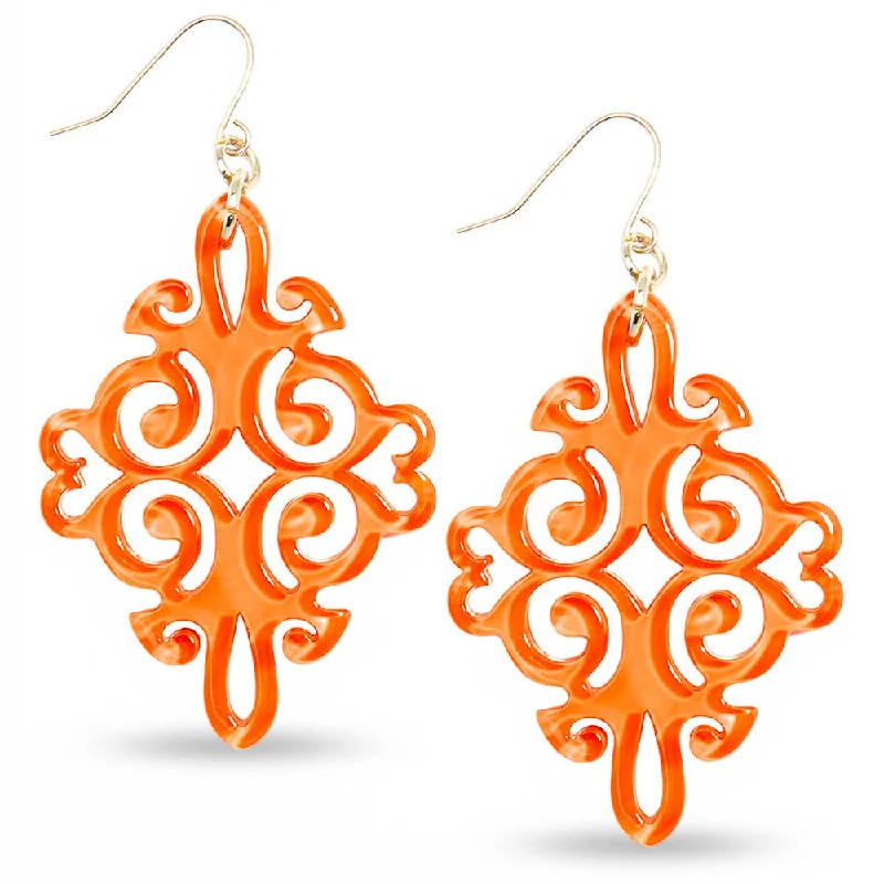 Women's silver rings-Bright Orange Swirls & Twirls Resin Earring