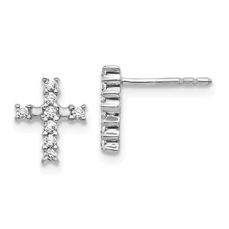 Women's alloy earrings-14K White Gold Polished Diamond Cross Post Earrings