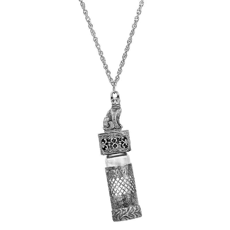 Women's seasonal necklaces-1928 Jewelry® Pewter Silver Tone Cat Vial Cap 30" Necklace