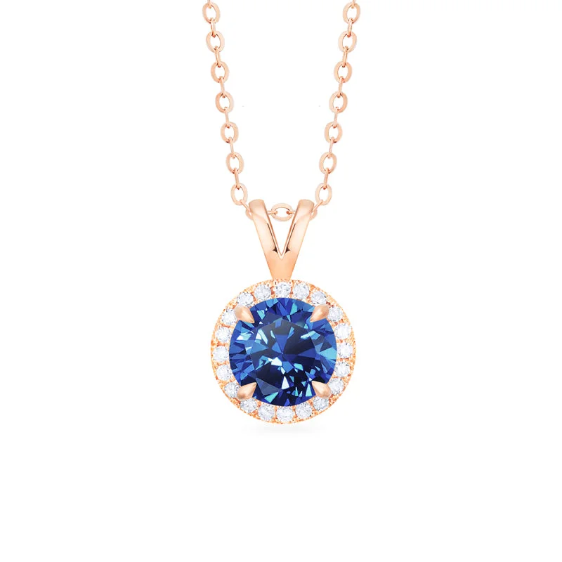 Women's emerald necklaces-[Nova] Petite Halo Diamond Necklace in Lab Blue Sapphire