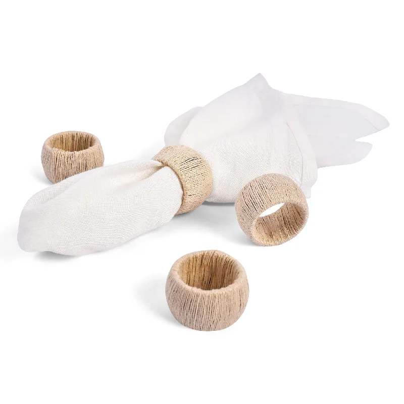 Women's gift rings-Spooling Around Jute Napkin Ring in Ivory, Set of 4