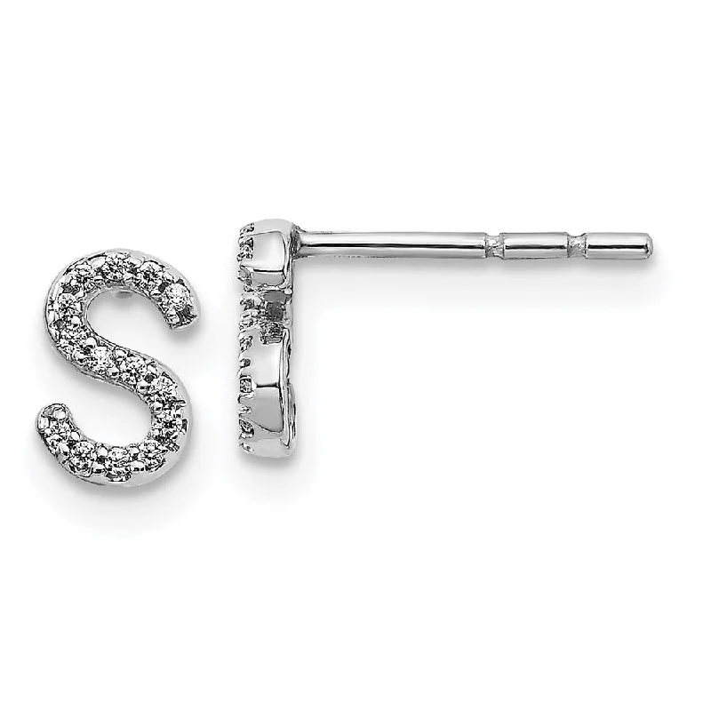 Women's zodiac earrings-14k White Gold Diamond Initial S Earrings