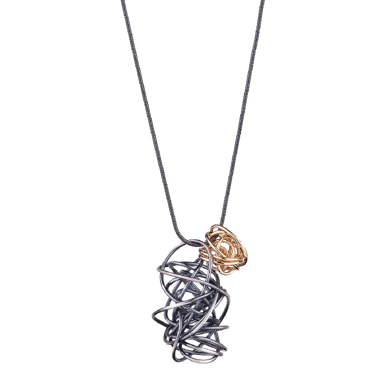 Women's Christmas necklaces-Mini Gold Fill Nest with Sterling Silver Ribbon Necklace by Rina Young