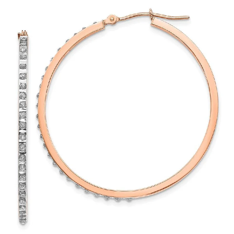 Women's beaded earrings-14k Rose Gold Diamond Fascination Round Hinged Hoop Earrings