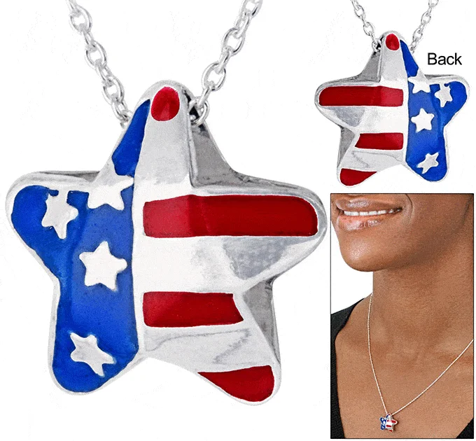 Women's Buddha necklaces-Double-Sided Stars & Stripes Silver-Plated Necklace