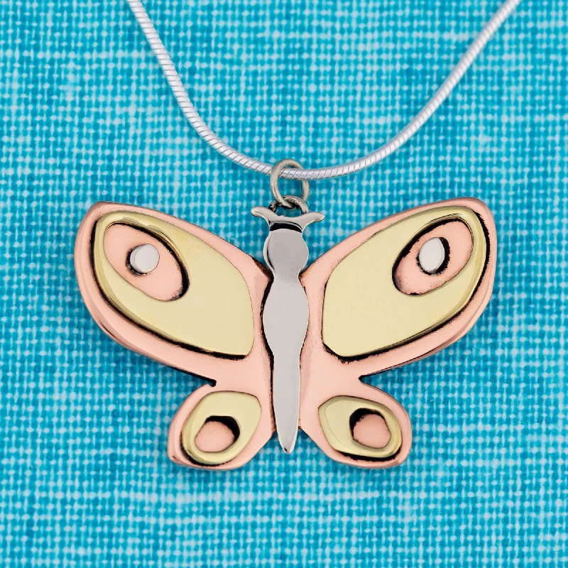 Women's bohemian necklaces-Colorful Butterfly Mixed Metal Necklace