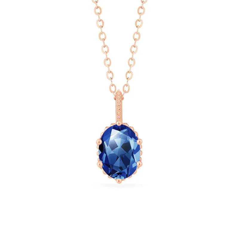 Handmade women's necklaces-[Evelina] Vintage Classic Crown Oval Cut Necklace in Lab Blue Sapphire