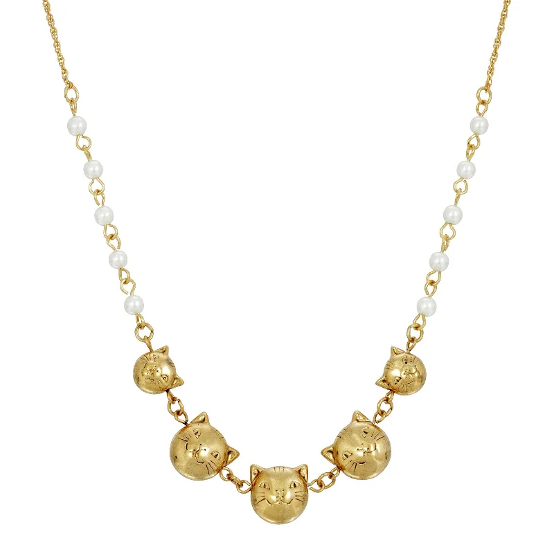 Women's initial necklaces-1928 Jewelry® Multi Cat Face With Pearl Chain Necklace 16In Adj.