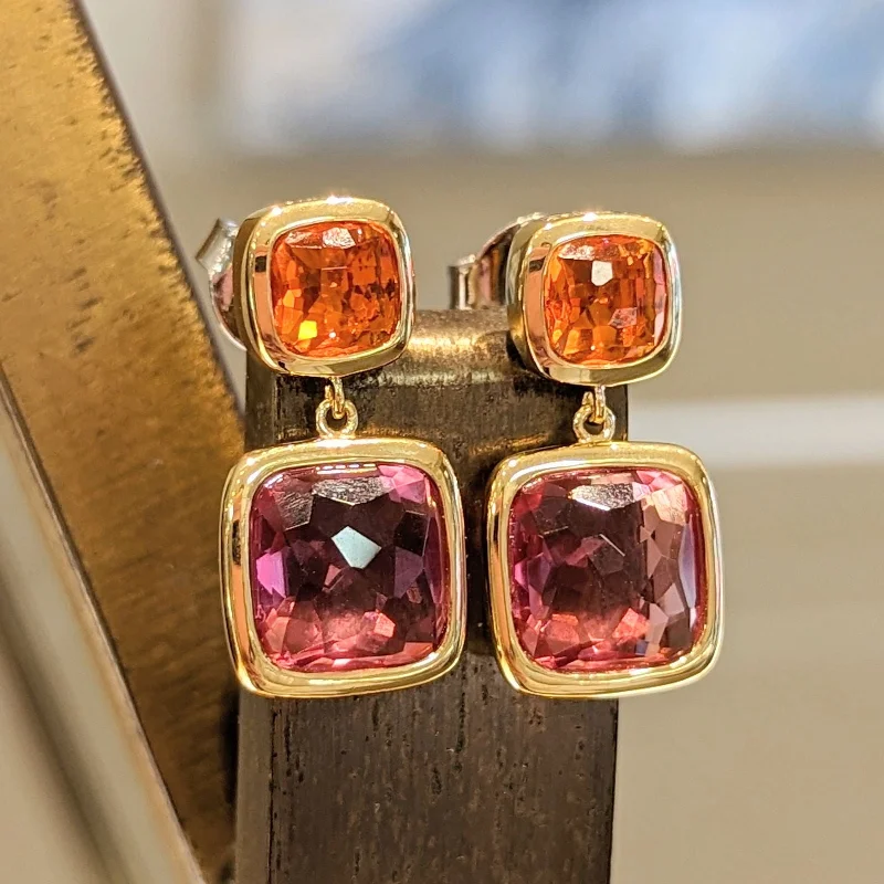 Women's star rings-Pink and Orange CZ Drop Earring