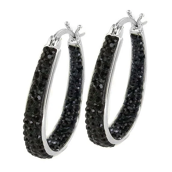 Women's diamond earrings-18kt White Gold Plated Graduated Black Crystal Hoop Earring