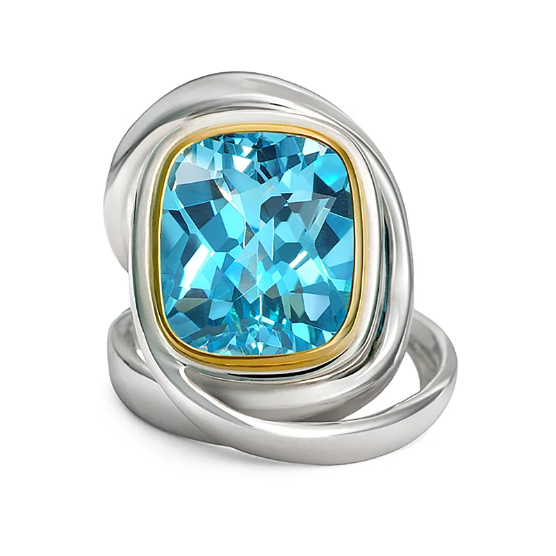 Women's casual rings-Twizzle Blue Topaz and Sterling Silver Wrap Ring