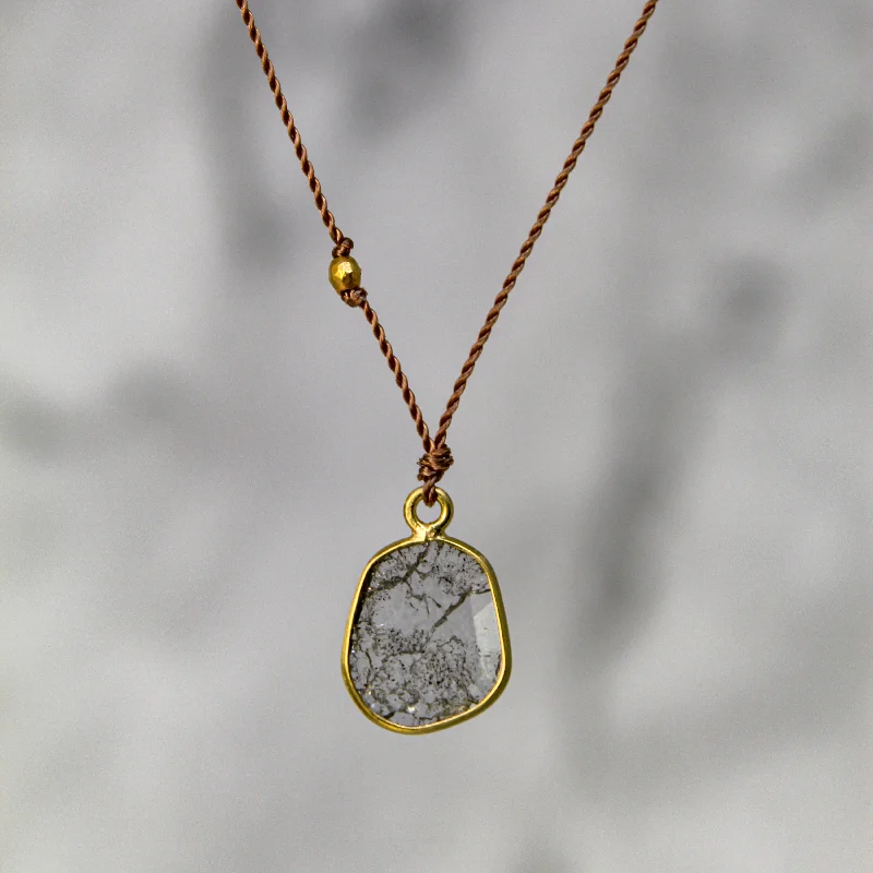 Women's sustainable necklaces-Icy Diamond Slice Necklace with 18k Gold by Margaret Solow