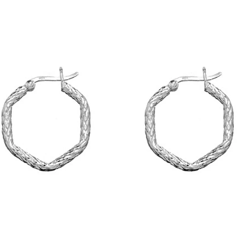 Trendy women's earrings-Classic Women's Earrings - Sterling Silver 7-Sided Square Hoop Hinged Closure | A-1710