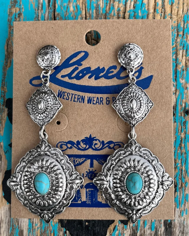 Women's DNA rings-Triple Concho Drop Earring w/ Turquoise