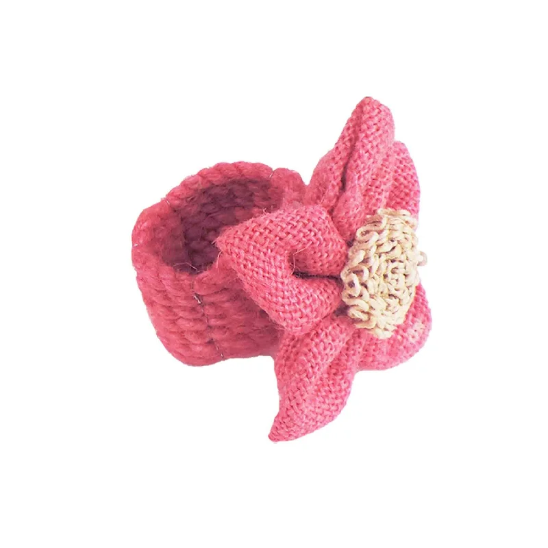 Women's K gold rings-Jute Posy Napkin Ring in Pink, Set of 4