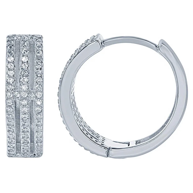 Women's K gold earrings-Classic Women's Earrings - Sterling Silver Open Triple Row CZ Hoop | D-6056