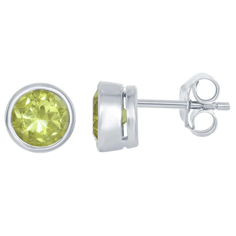 Women's gold-plated earrings-Classic Women's Earrings - August Peridot Bezel Set Stud | D-5515-PD