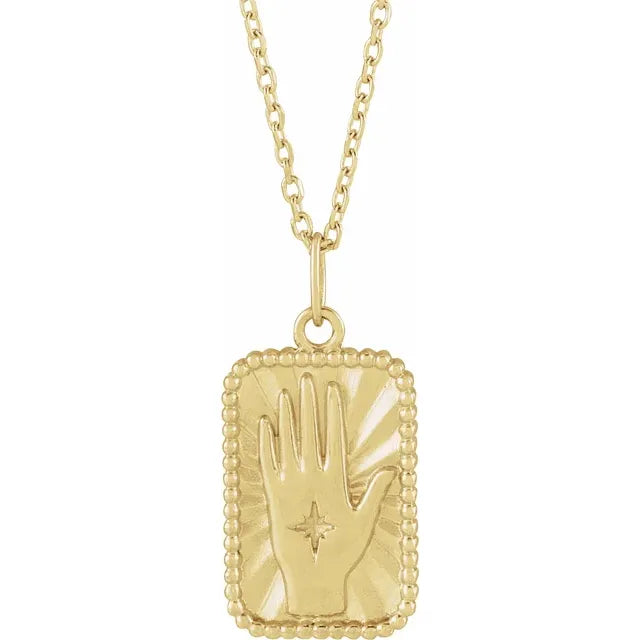 Women's beaded necklaces-14K Yellow Gold Hamsa Hand Tarot 16-18" Necklace