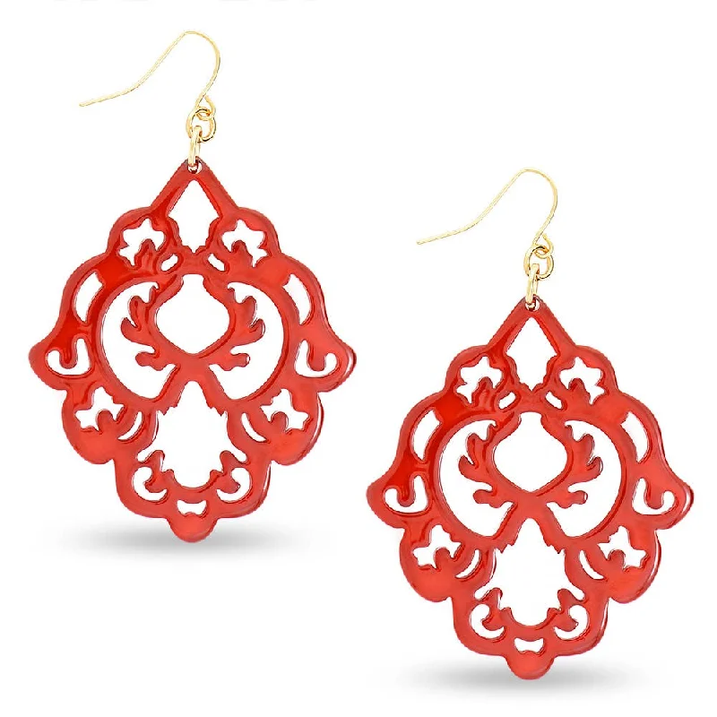 Women's luxury gift rings-Red Scroll Resin Earring