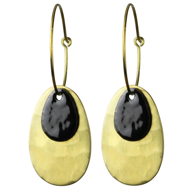 Women's sizeable rings-Beldi Earring, Brass & Black Enamel