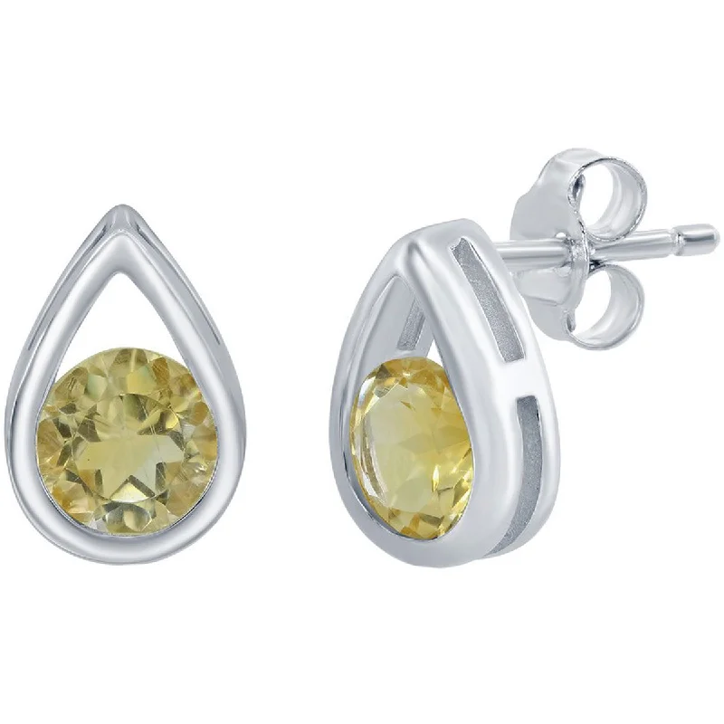 Women's unique earrings-Classic Women's Earrings - Pearshape with Round November Birthstone Citrine | D-7209