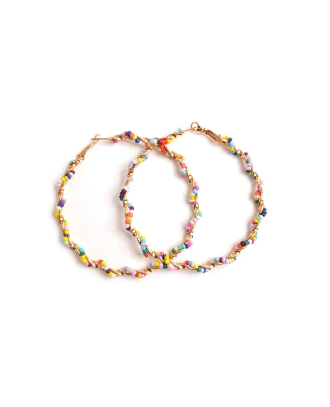 Women's personalized rings-Colorful Beads Hoop Earring