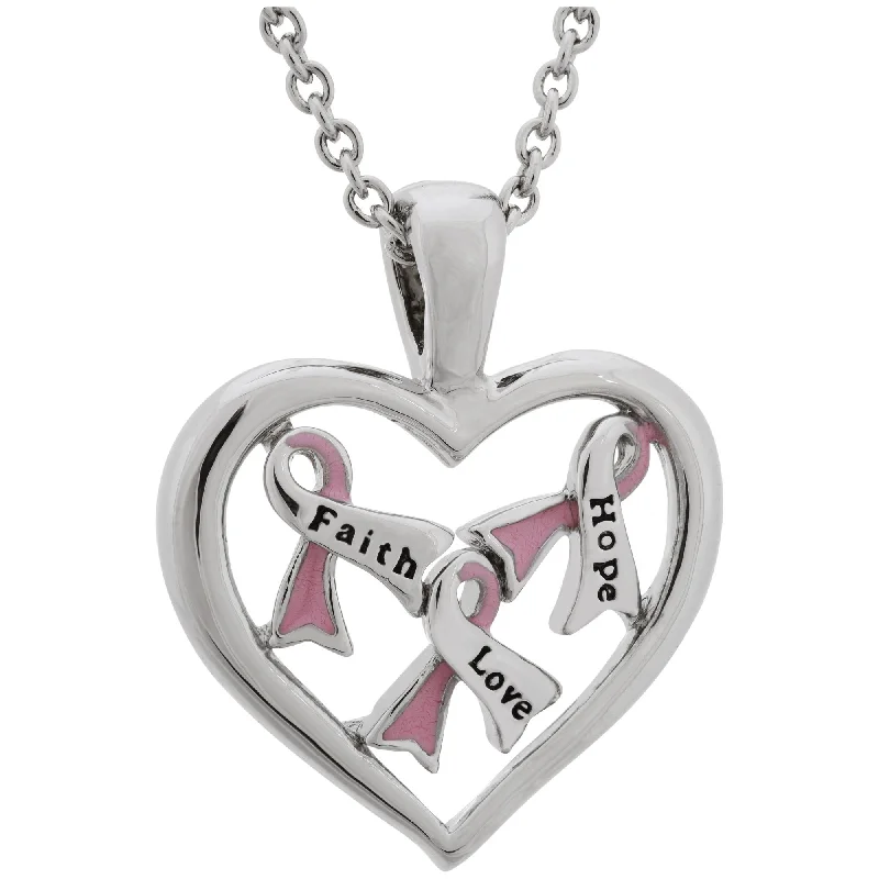 Women's anniversary necklaces-Full Heart Pink Ribbon Necklace