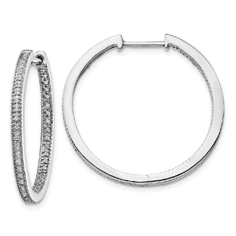 Luxury women's earrings-14K White Gold Polished Diamond In and Out Hinged Hoop Earrings