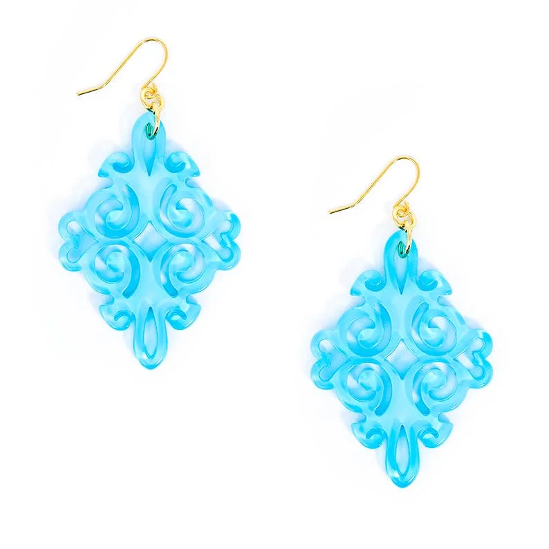 Women's pearl rings-Light Blue Swirls & Twirls Resin Earring