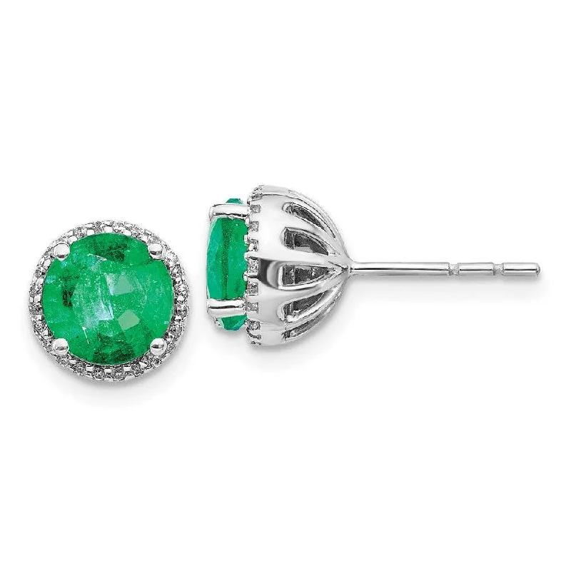 Women's DNA earrings-14k White Gold Diamond & Emerald Post Earrings