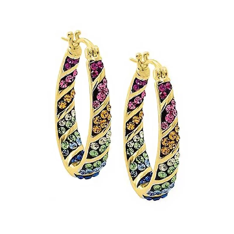 Women's geometric earrings-18kt Gold Plated Graduated Multi Color Crystal Hoop Earring