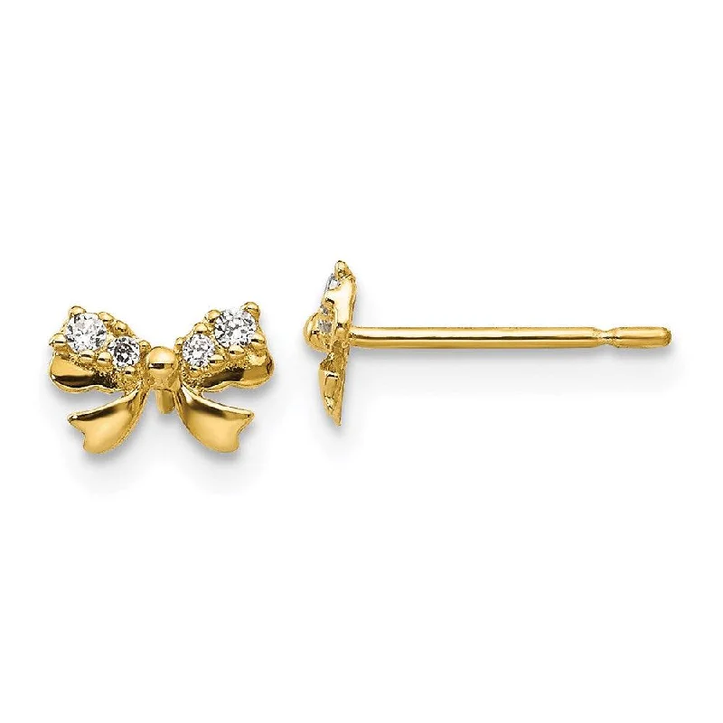 Women's sun earrings-Madi K Kid's 14k  CZ  Bow Post Earrings