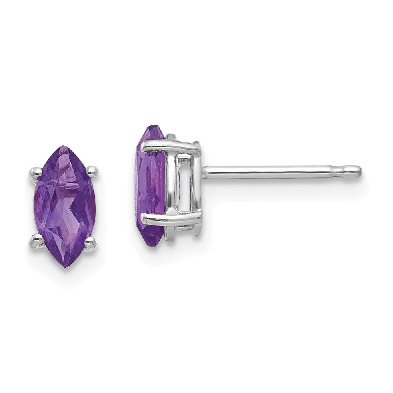 Women's Mother's Day earrings-14k White Gold 7x3.5mm Marquise Amethyst earring