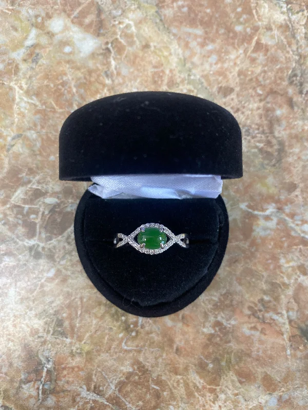 Women's crystal rings-Jade oval and cubic zirconia infinity ring jade cabochon is 6x8 mm