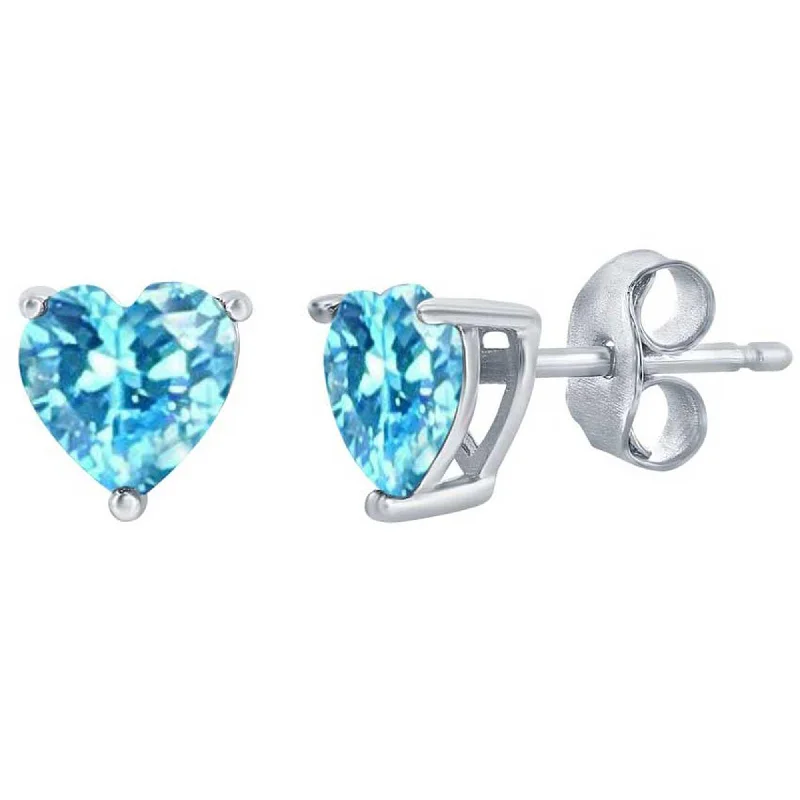 Women's sustainable earrings-Classic Women's Earrings - SS 6mm Aquamarine "March" Heart Perciosa Crystal | D-8419