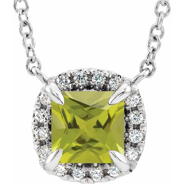 Women's fashion necklaces-14K White Gold Natural Peridot & .05 CTW Natural Diamond, comes with 16-18" Necklace