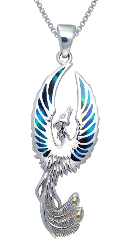 Women's pearl necklaces-Jewelry Trends Flying Phoenix Fire Bird Sterling Silver Pendant Necklace 18" Paua Shell Wings