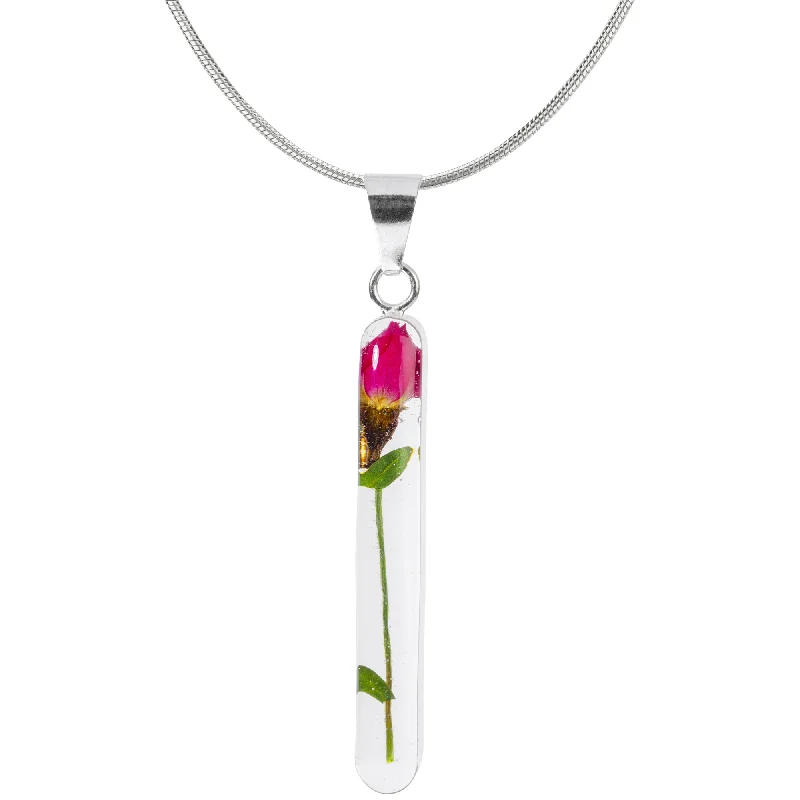 Women's birthstone necklaces-Real Rose & Sterling Necklace