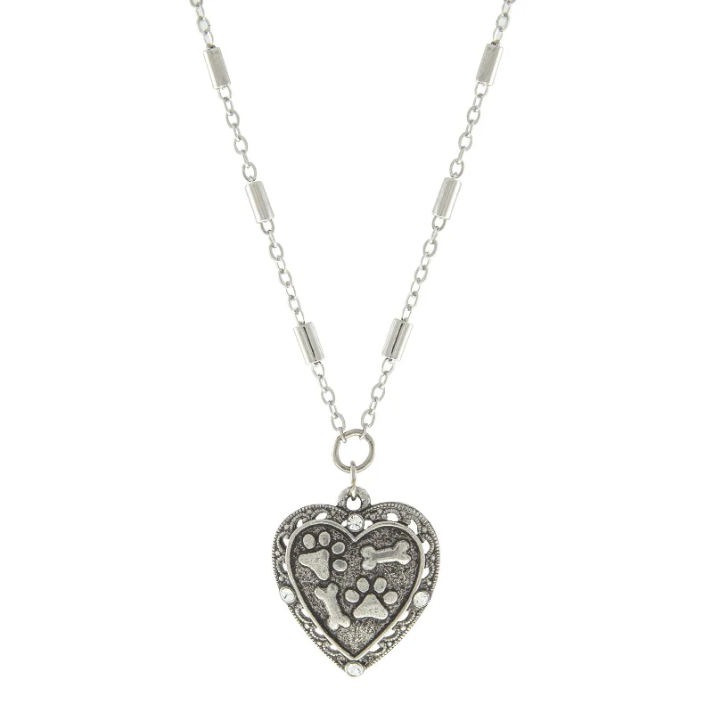 Modern women's necklaces-1928 Jewelry® Silver Tone Heart Paw And Bones Necklace 16 Adj