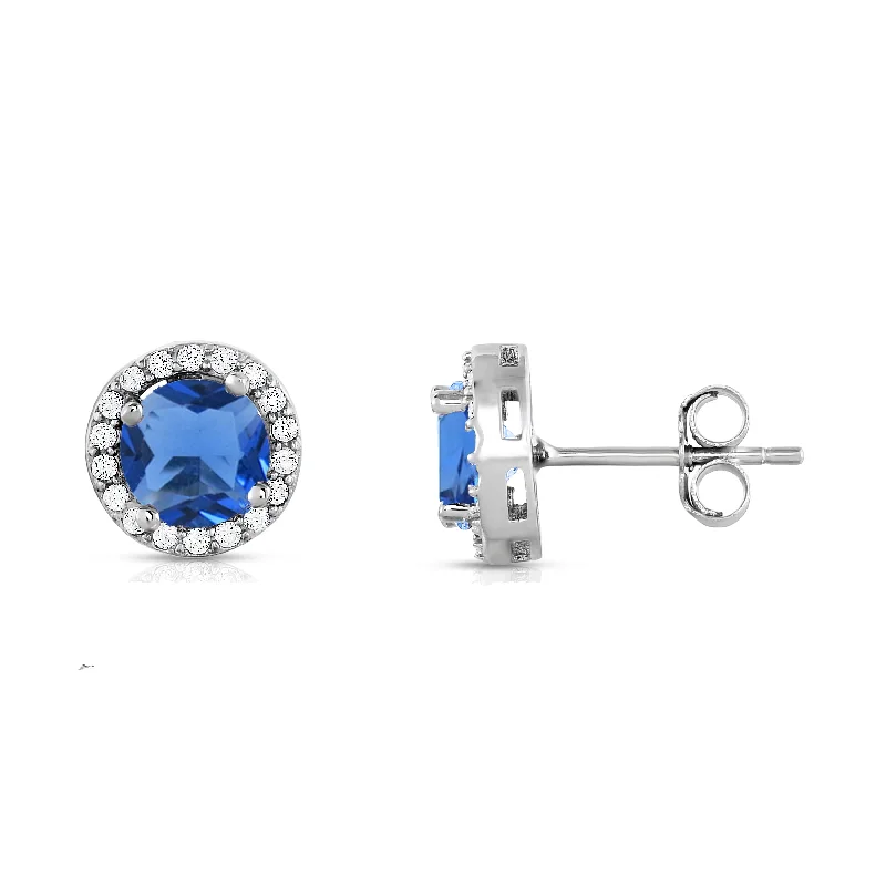 Women's everyday earrings-Sterling Silver 3.00 CTTW Tanzanite Halo Studs