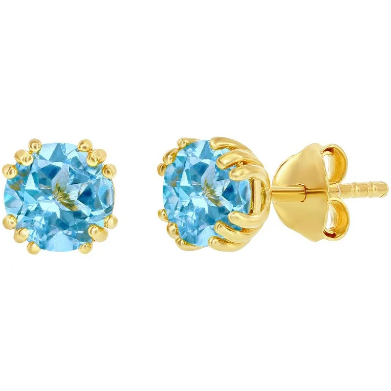 Women's everyday earrings-Classic Women's Earrings - Gold Plated March Birthstone Round Shape 6mm Stud | D-8276