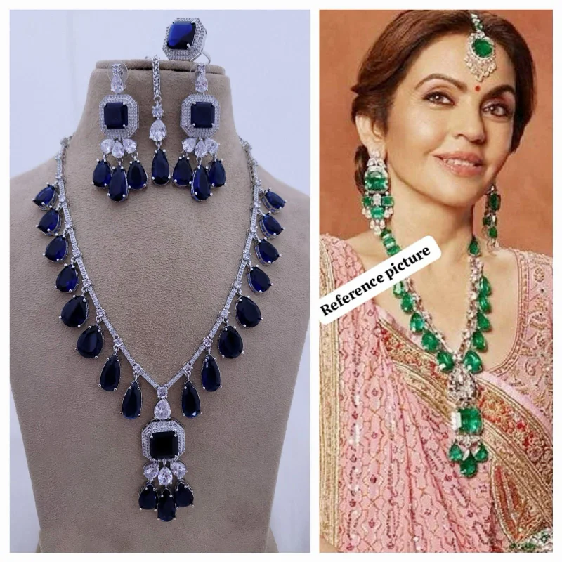 Women's geometric earrings-Nita Ambani Inspired Necklace Earrings Maangtika Set